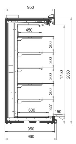Схема пристенной витрины Louisiana LF MV 095 MT O M
